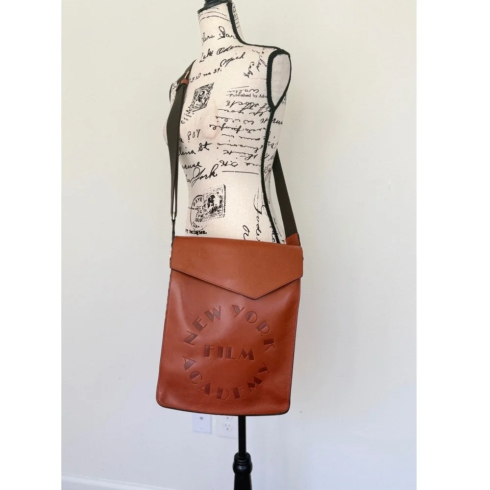 New York‎ Film Academy Leather Messenger Bag Cognac Brown Crossbody Satchel NYFA
